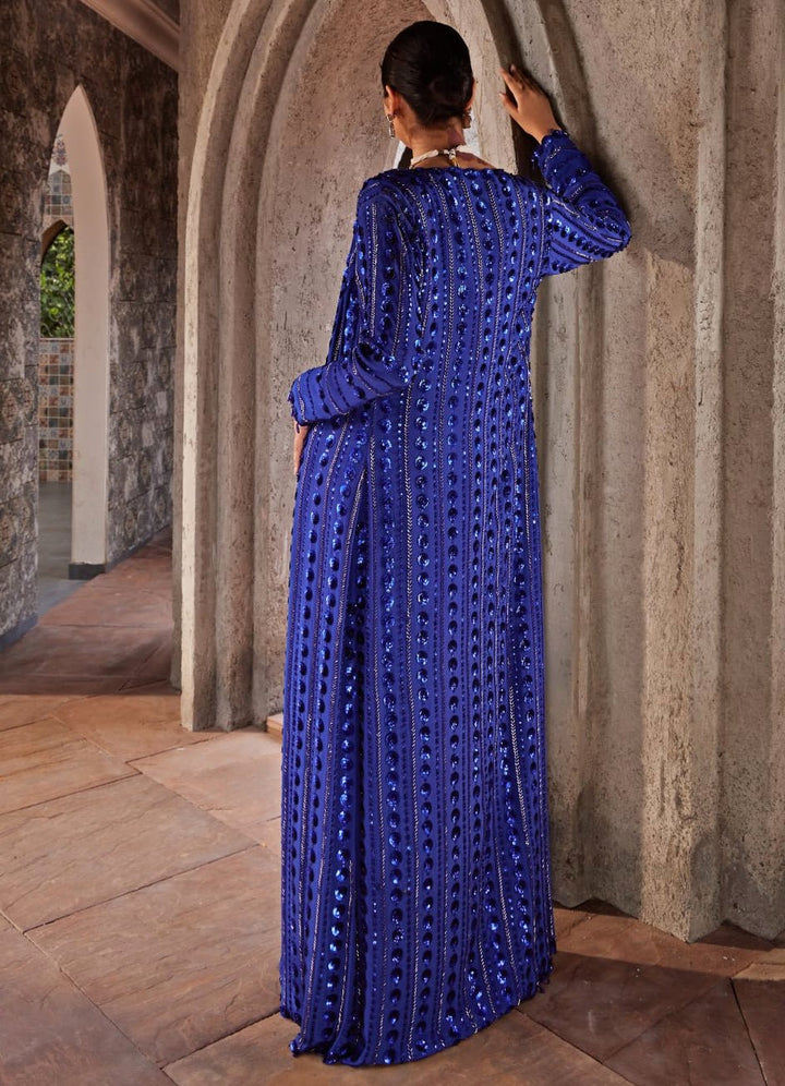 Royal Blue Embroidered Georgette Pre Drape Saree Set Nidhika Shekhar - Fabilicious Fashion