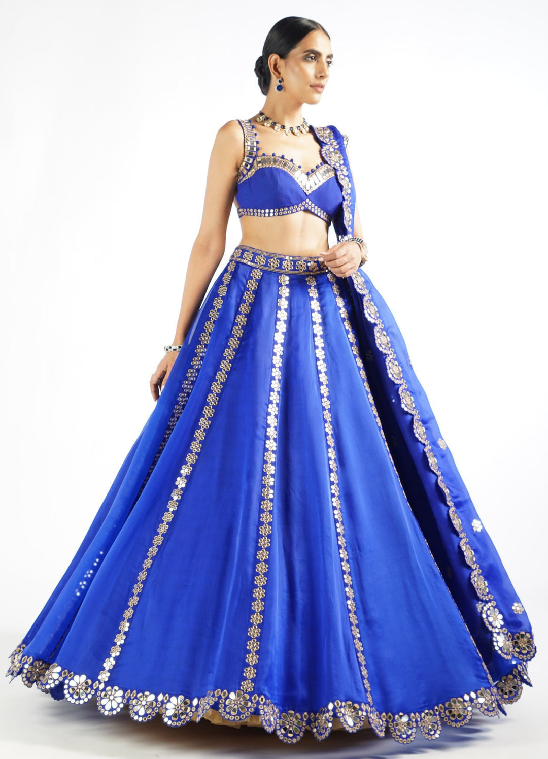 Royal Blue Flower Linear Lehenga Set Vvani by Vani Vats - Fabilicious Fashion