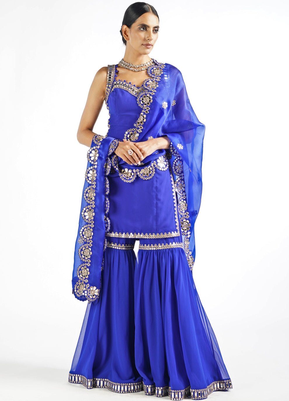 Royal Blue Georgette Sharara Set Vvani by Vani Vats - Fabilicious Fashion