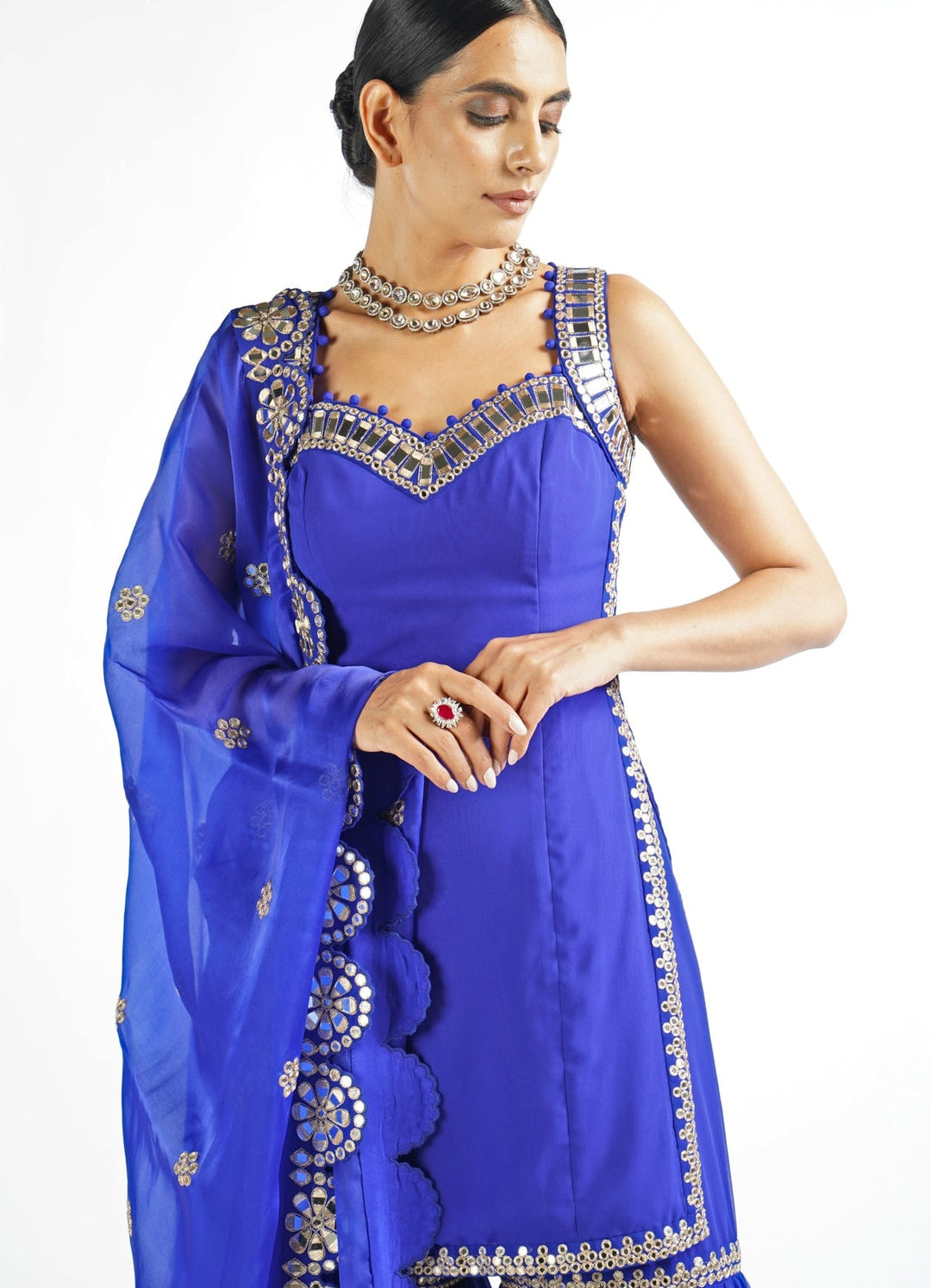 Royal Blue Georgette Sharara Set Vvani by Vani Vats - Fabilicious Fashion