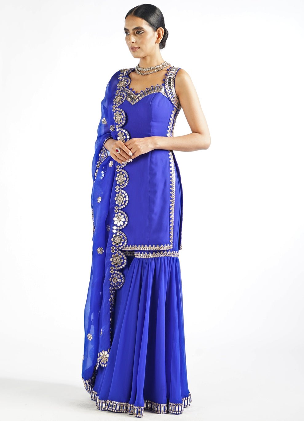 Royal Blue Georgette Sharara Set Vvani by Vani Vats - Fabilicious Fashion