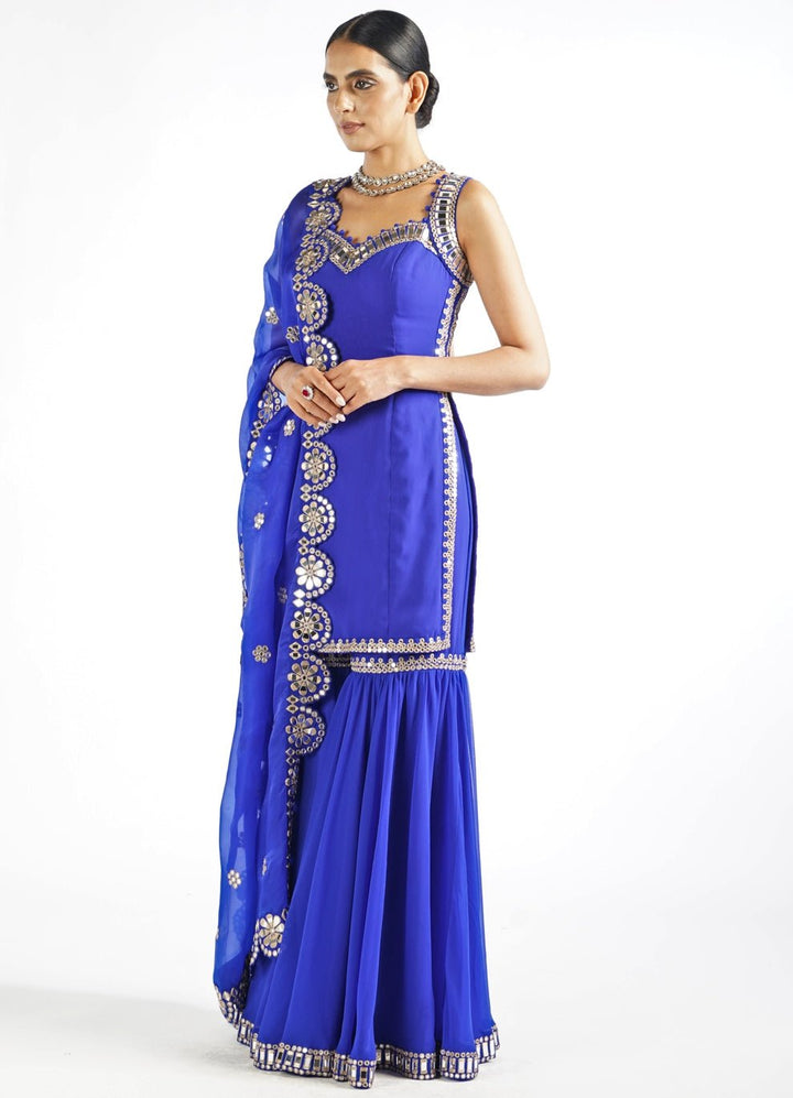 Royal Blue Georgette Sharara Set Vvani by Vani Vats - Fabilicious Fashion