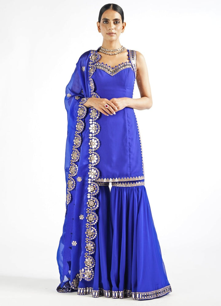 Royal Blue Georgette Sharara Set Vvani by Vani Vats - Fabilicious Fashion
