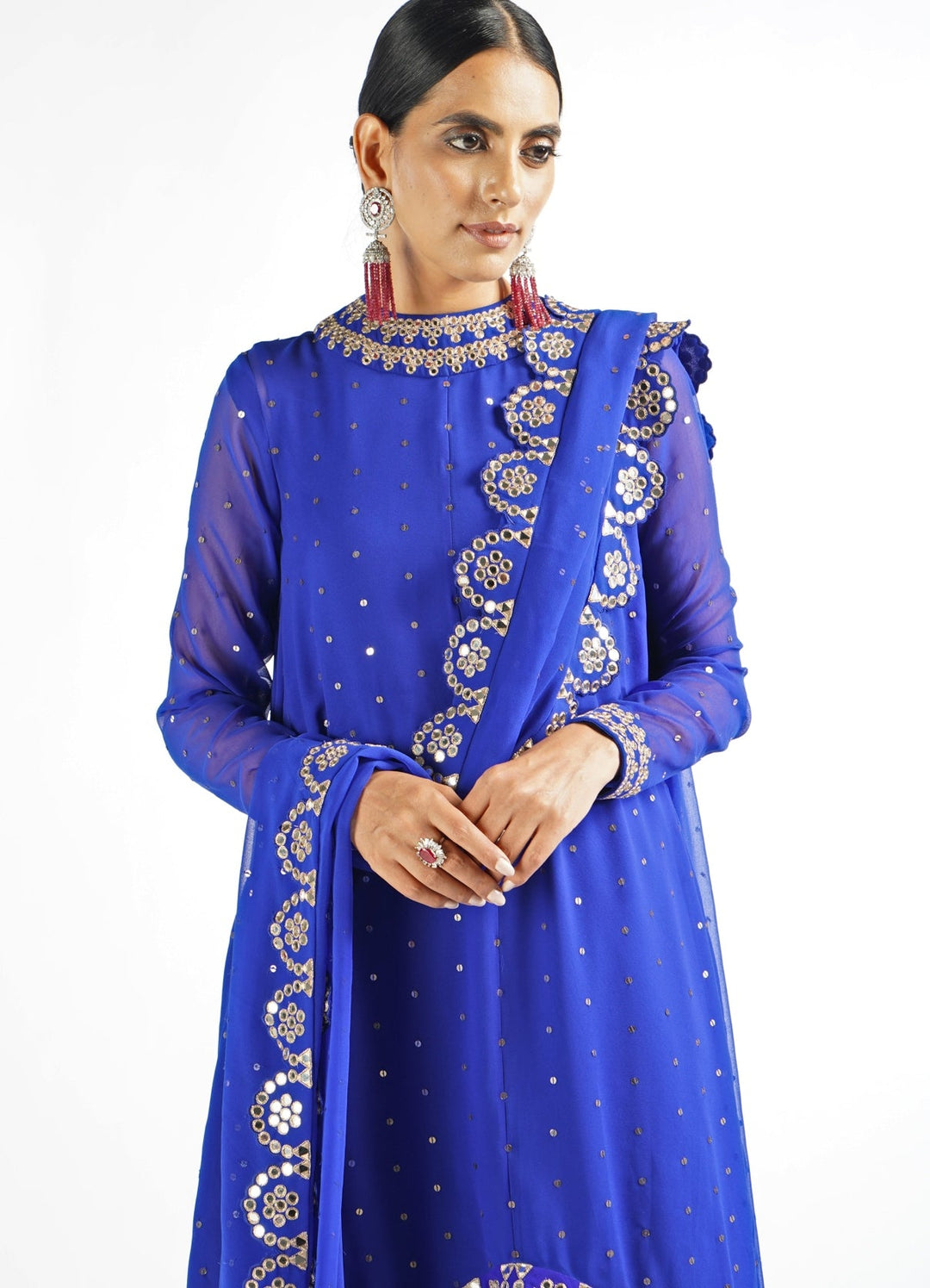 Royal Blue Scallop Pant Kurta Set With Dupatta Vvani by Vani Vats - Fabilicious Fashion