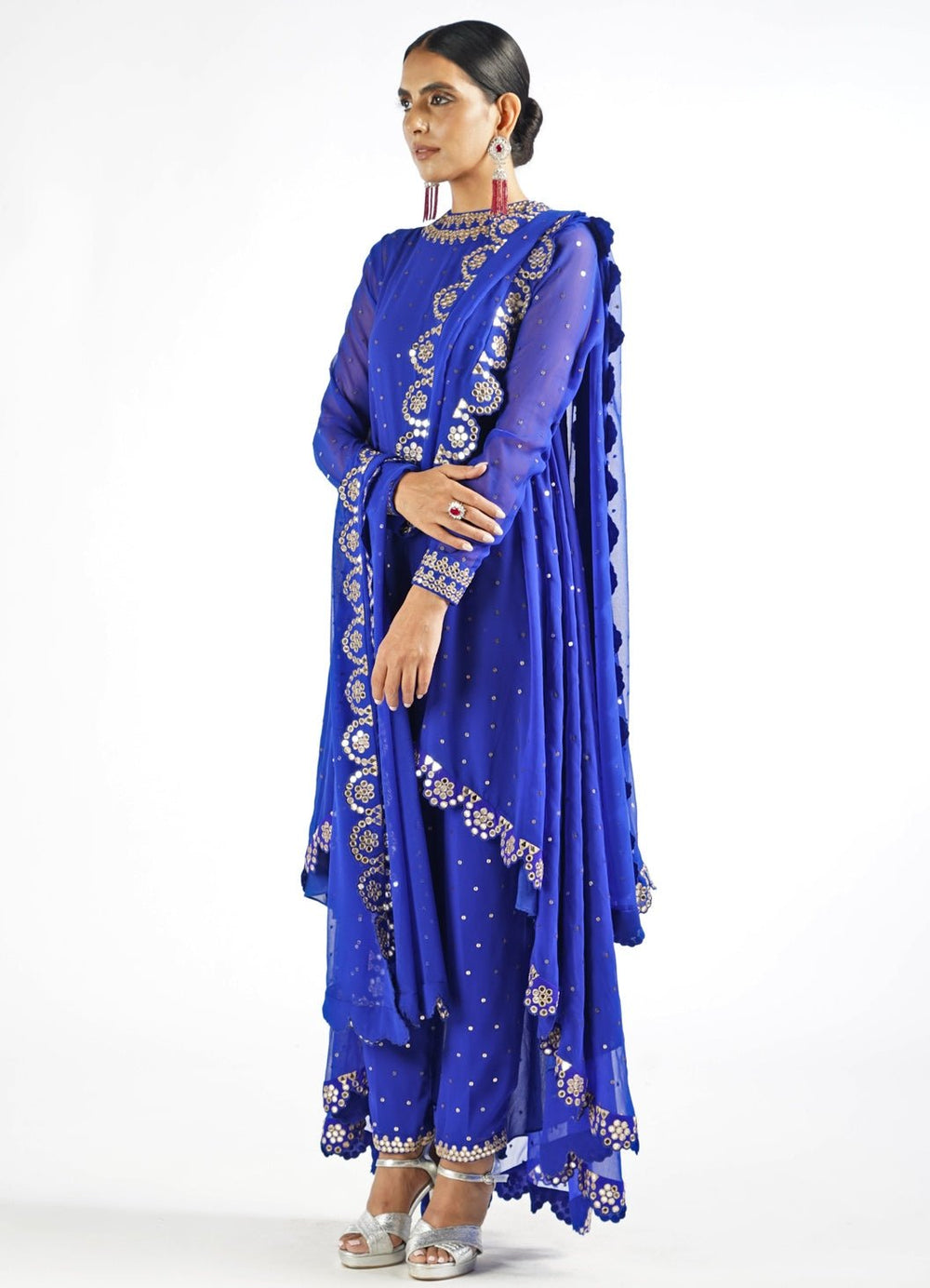 Royal Blue Scallop Pant Kurta Set With Dupatta Vvani by Vani Vats - Fabilicious Fashion