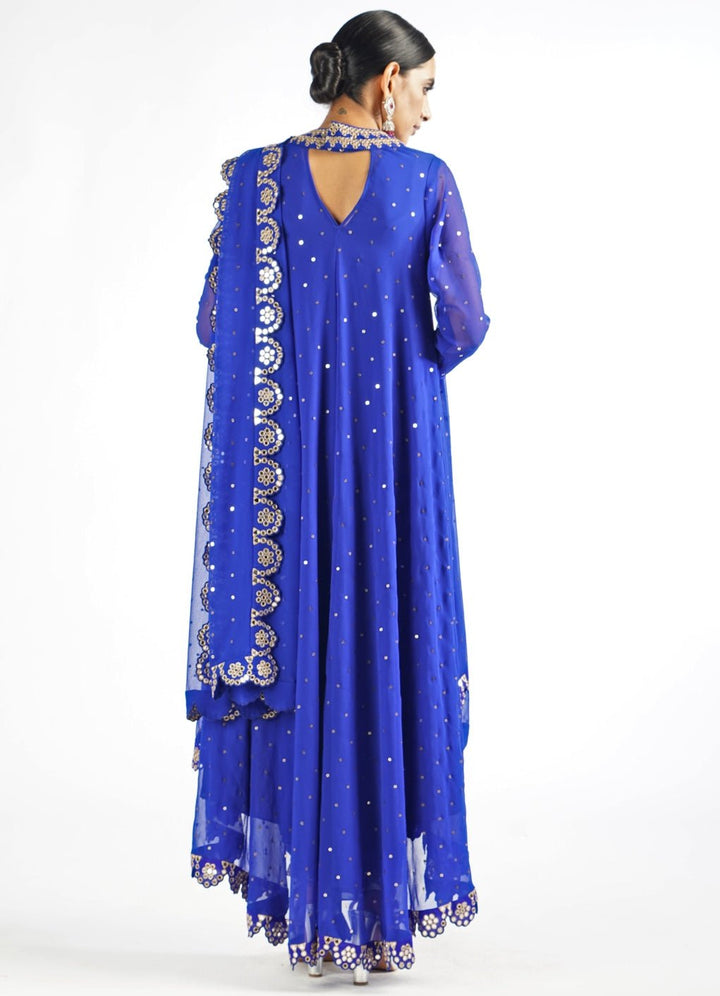 Royal Blue Scallop Pant Kurta Set With Dupatta Vvani by Vani Vats - Fabilicious Fashion