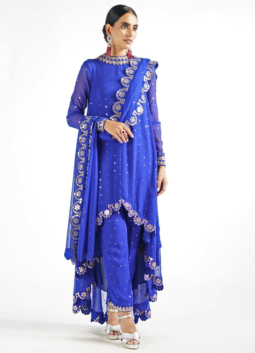 Royal Blue Scallop Pant Kurta Set With Dupatta Vvani by Vani Vats - Fabilicious Fashion