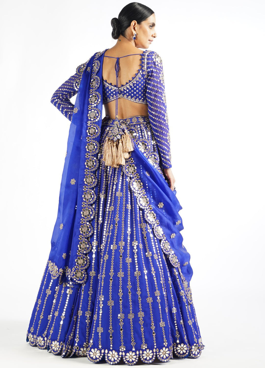 Royal Blue Small Flower Linear Lehenga Set Vvani by Vani Vats - Fabilicious Fashion