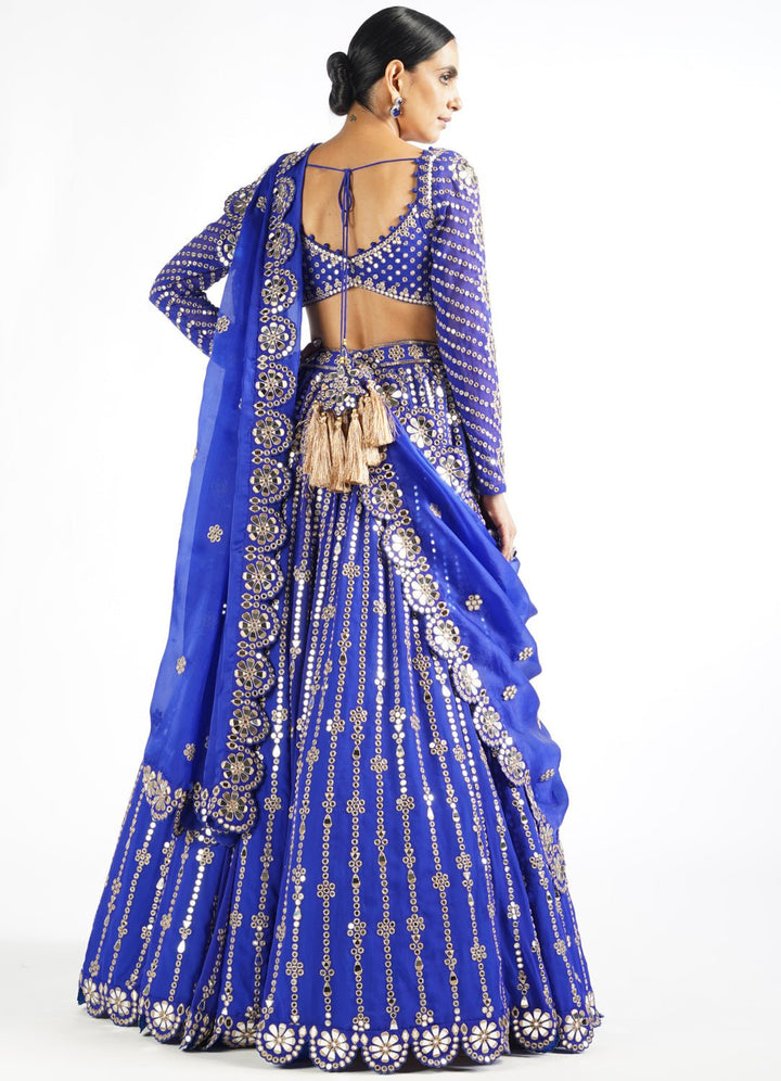 Royal Blue Small Flower Linear Lehenga Set Vvani by Vani Vats - Fabilicious Fashion