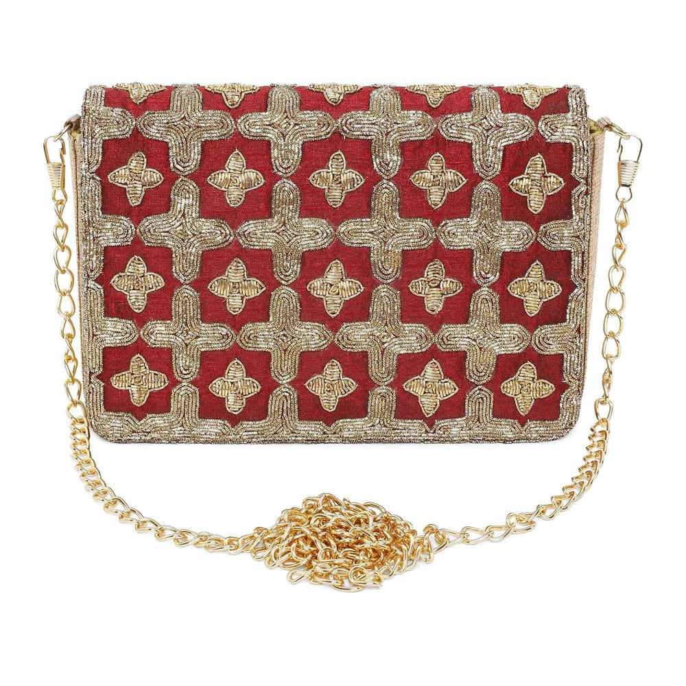 Royal Red and Gold Jaal Clutch The Purple Sack - Fabilicious Fashion