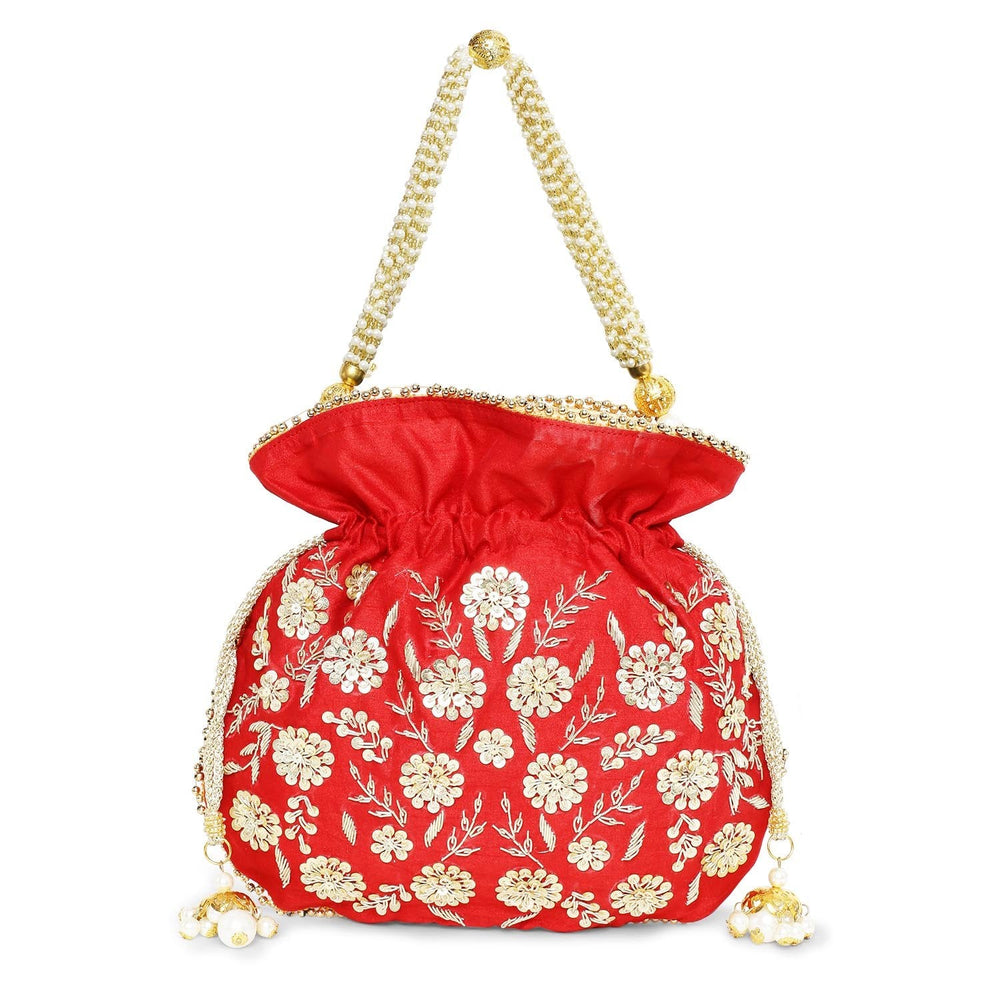 Royal Red Floral Potli The Purple Sack - Fabilicious Fashion