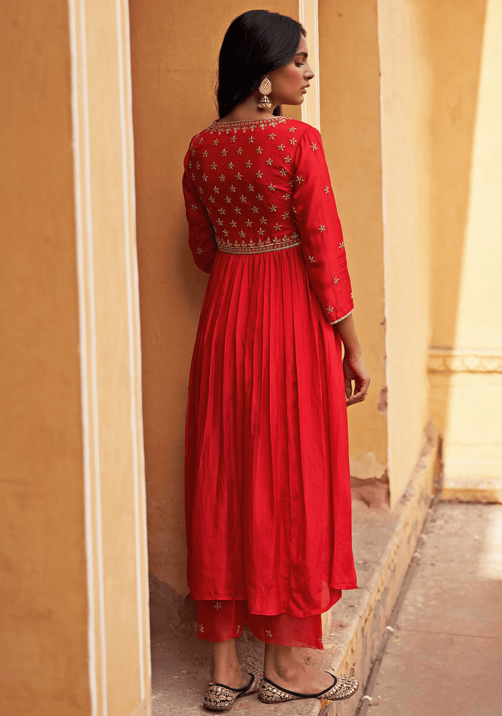 Royal Red Silk Kurta Pants Set Zoon Tribe - Fabilicious Fashion