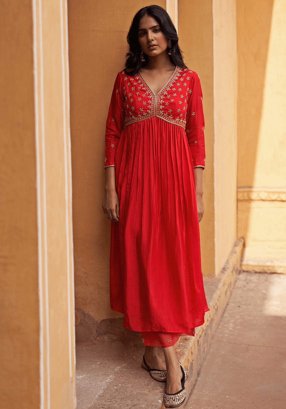 Royal Red Silk Kurta Pants Set Zoon Tribe - Fabilicious Fashion