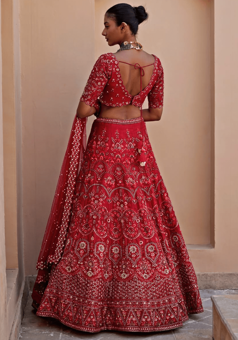 Royal Red Silk Lehenga Set Chamee and Palak - Fabilicious Fashion