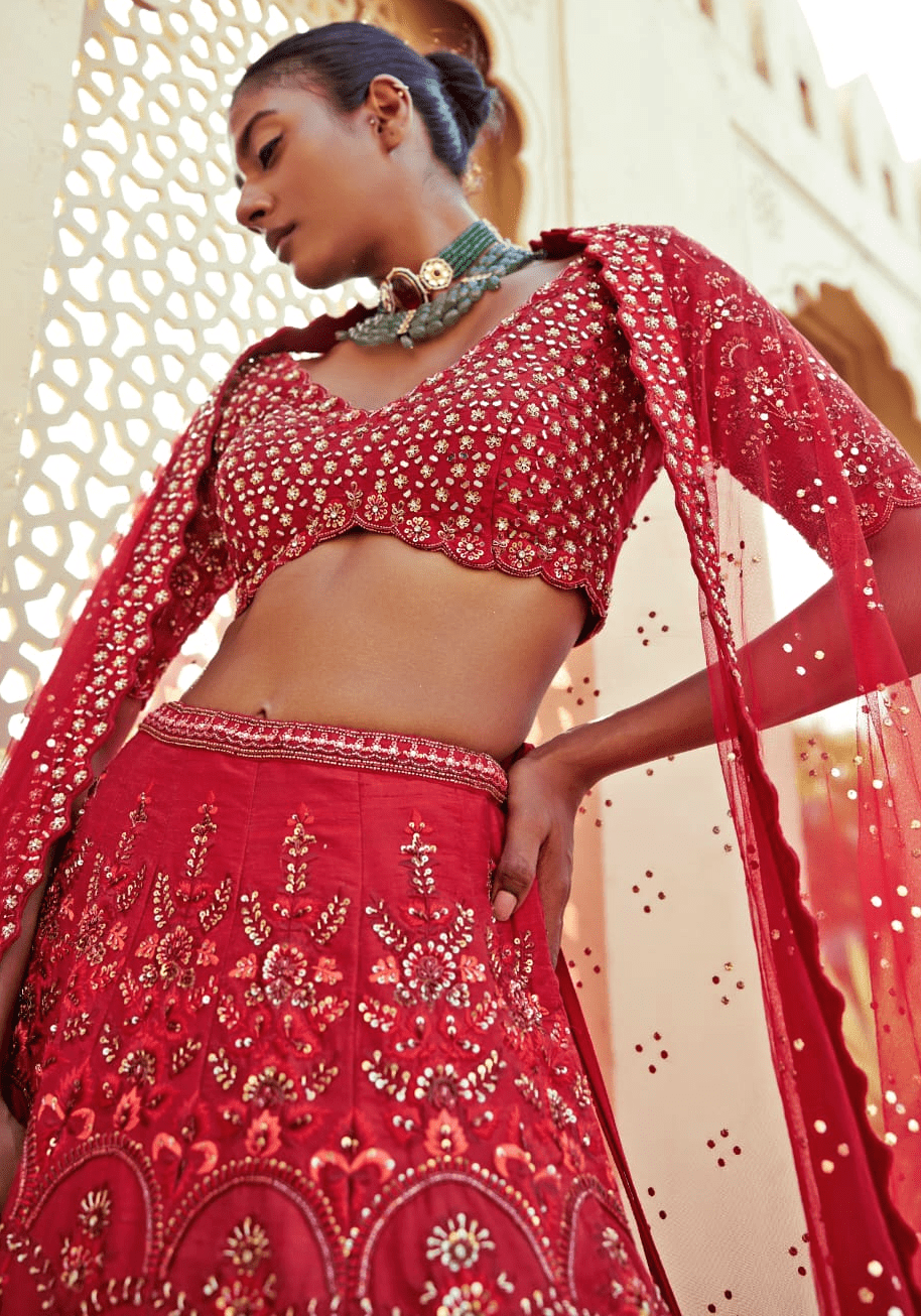 Royal Red Silk Lehenga Set Chamee and Palak - Fabilicious Fashion
