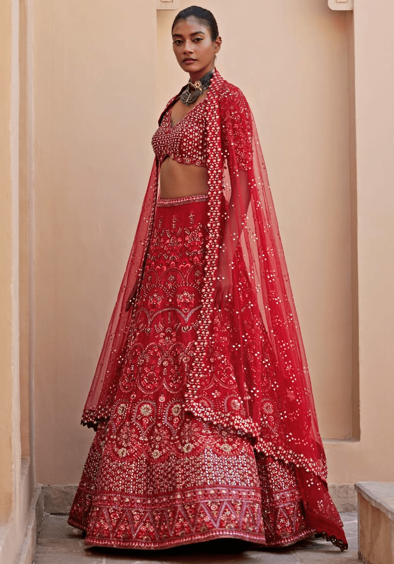 Royal Red Silk Lehenga Set Chamee and Palak - Fabilicious Fashion