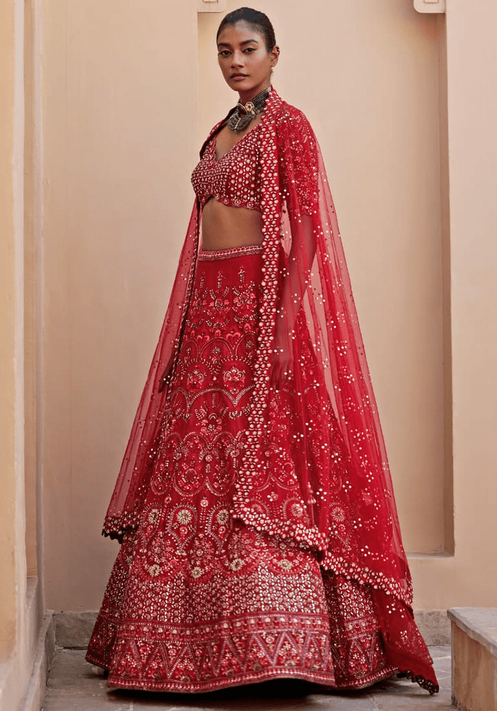 Royal Red Silk Lehenga Set Chamee and Palak - Fabilicious Fashion