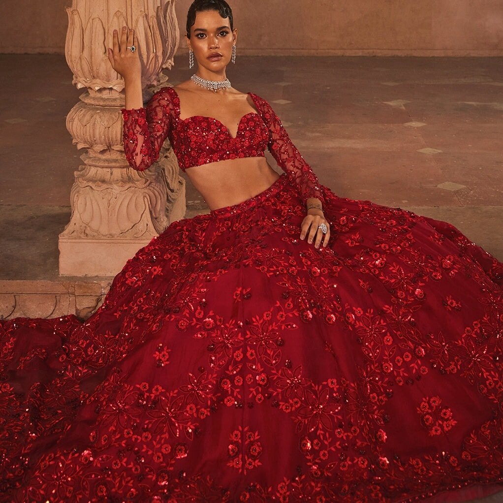 Pure red bridal lehenga sales