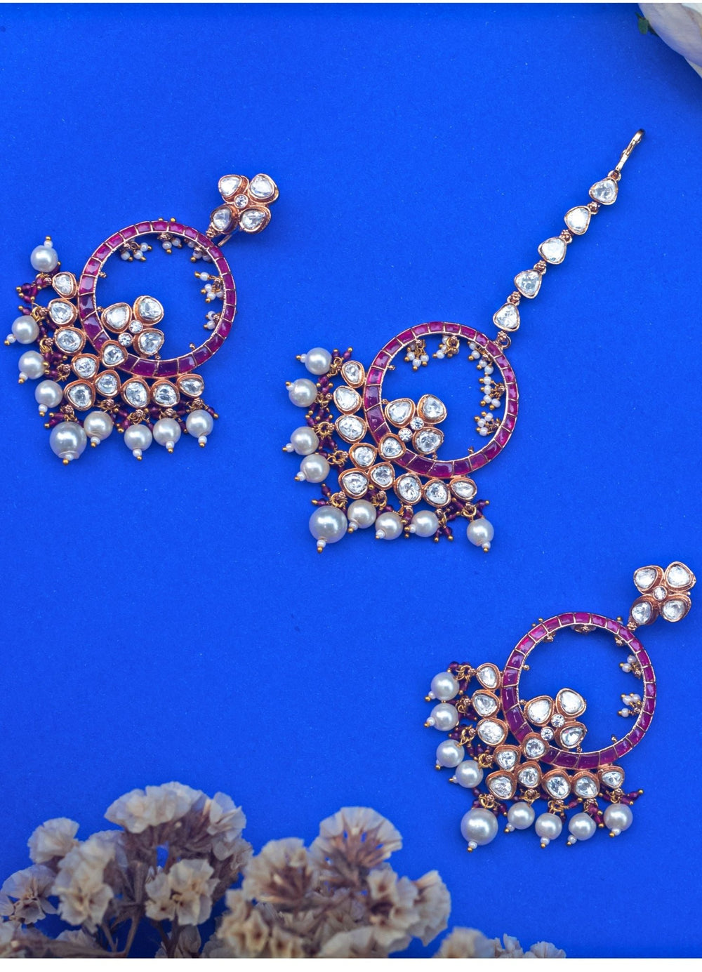 Ruby Stone Kundan Earrings Zevar by Geeta - Fabilicious Fashion