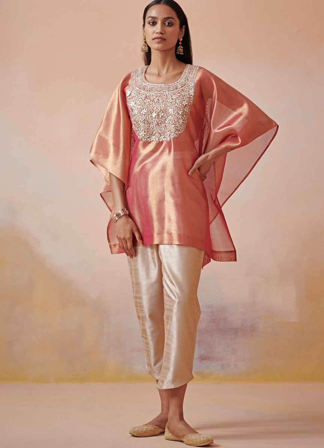 Rust and Beige Tissue Kaftan set Suhino - Fabilicious Fashion