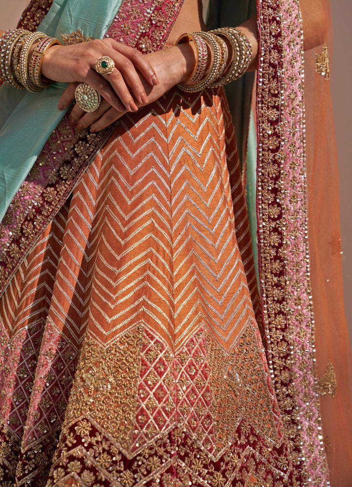 Rust Brown and Gold Double Dupatta Lehenga Set Angad Singh - Fabilicious Fashion