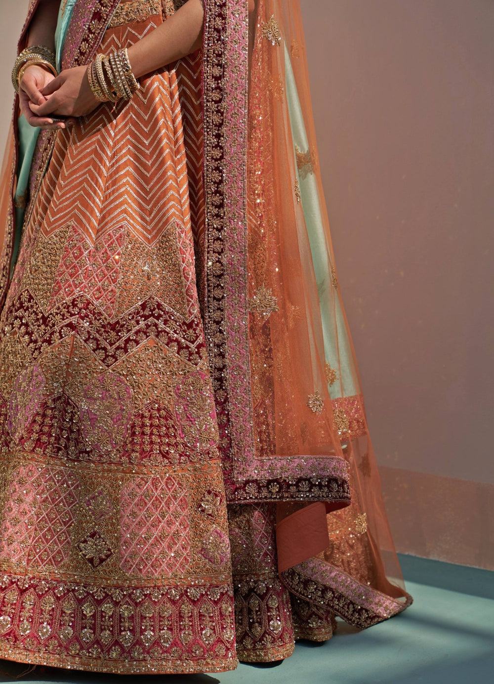 Rust Brown and Gold Double Dupatta Lehenga Set Angad Singh - Fabilicious Fashion