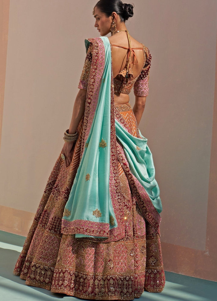 Rust Brown and Gold Double Dupatta Lehenga Set Angad Singh - Fabilicious Fashion