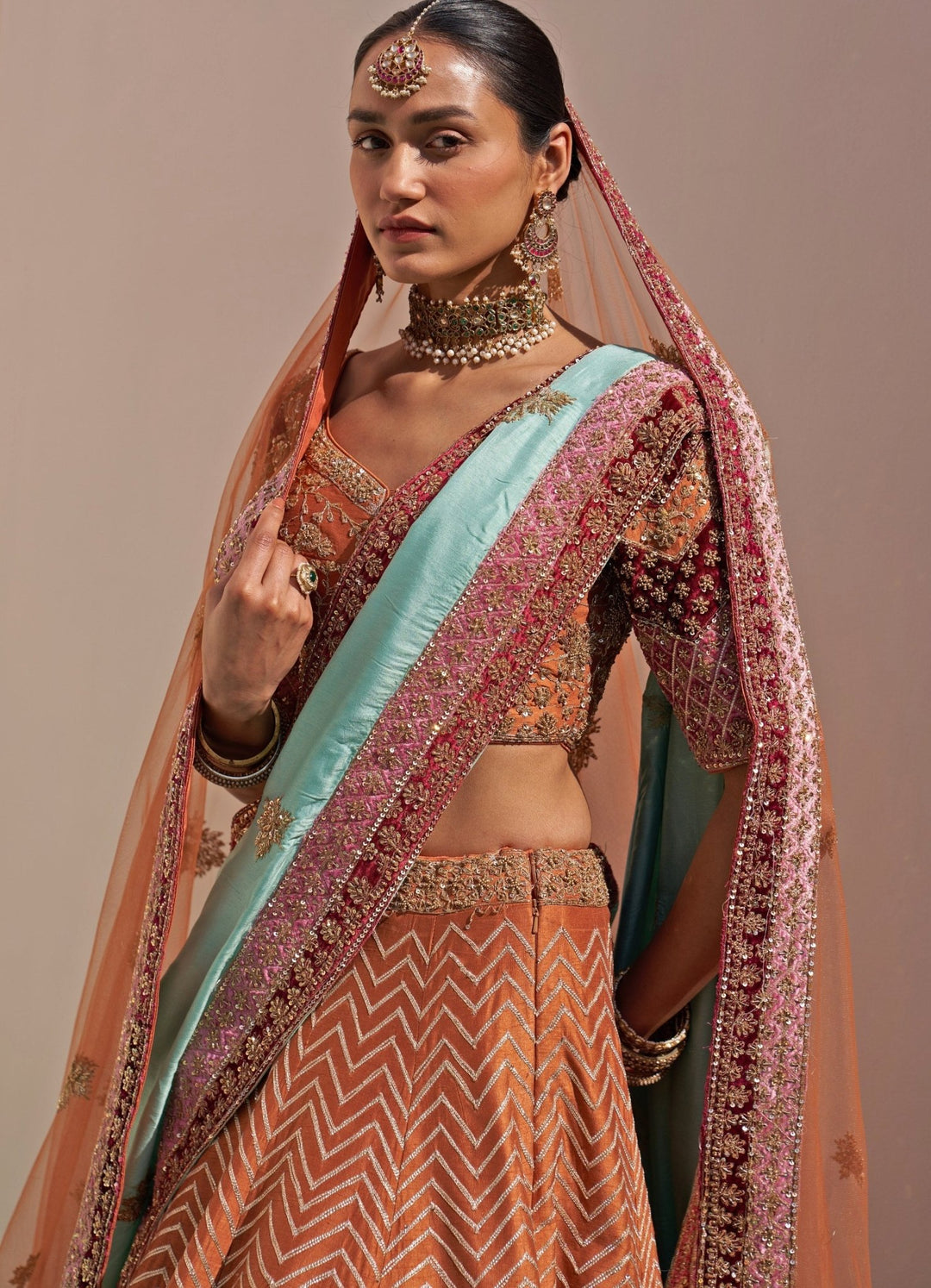Rust Brown and Gold Double Dupatta Lehenga Set Angad Singh - Fabilicious Fashion