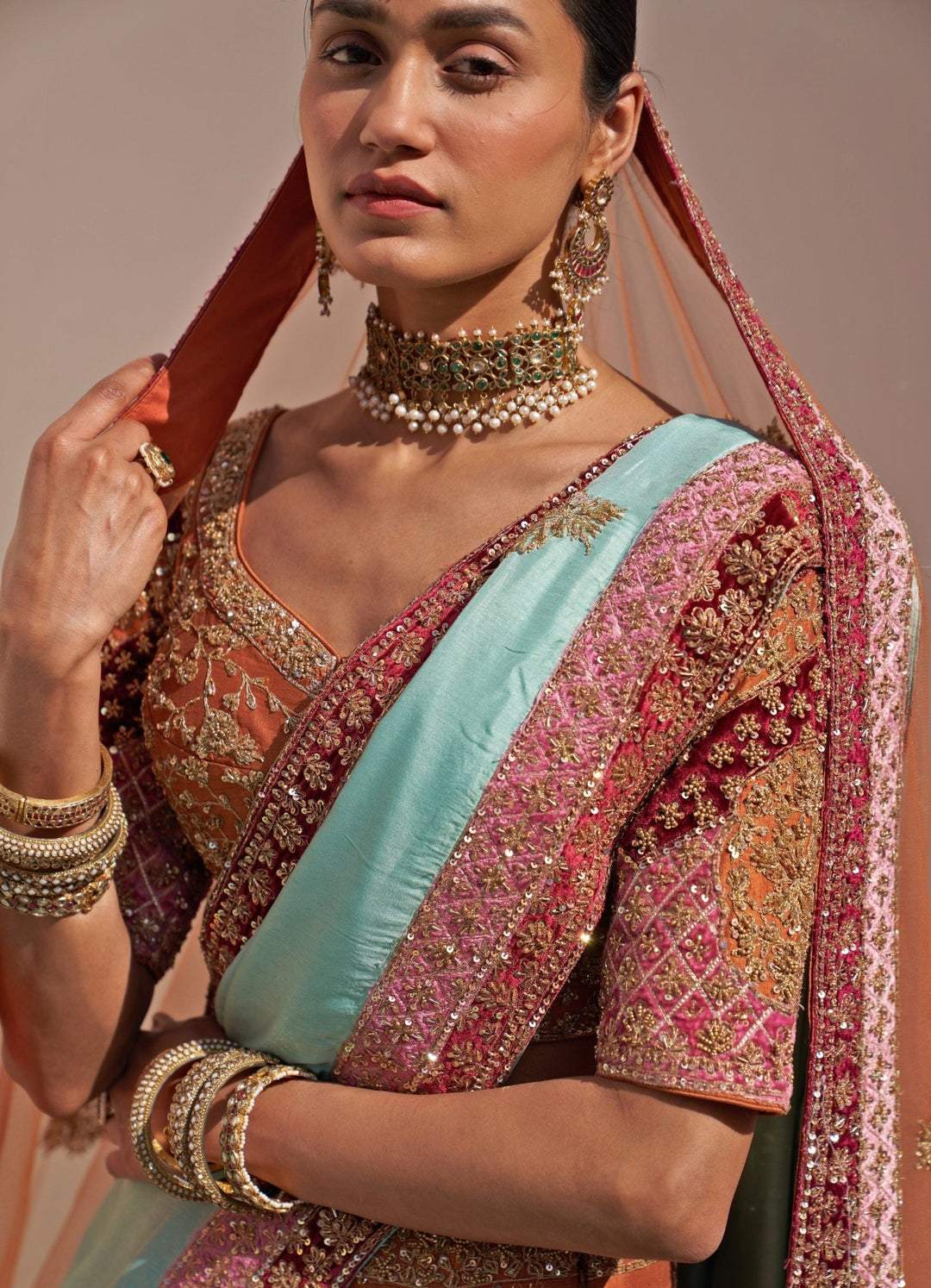 Rust Brown and Gold Double Dupatta Lehenga Set Angad Singh - Fabilicious Fashion