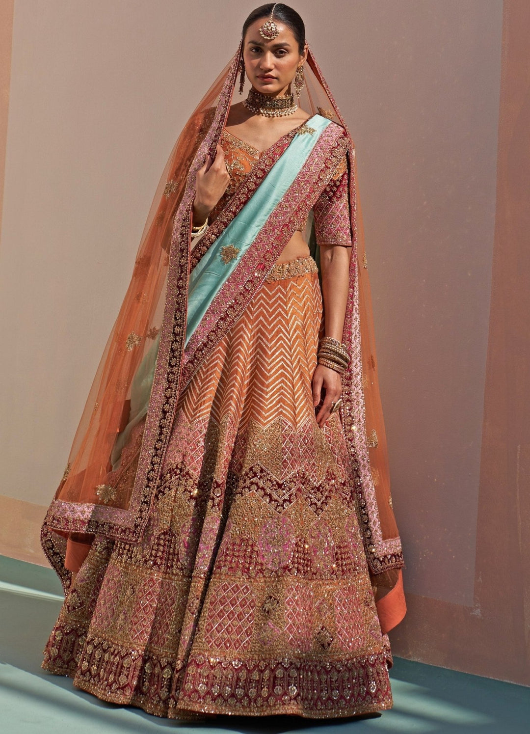 Rust Brown and Gold Double Dupatta Lehenga Set Angad Singh - Fabilicious Fashion