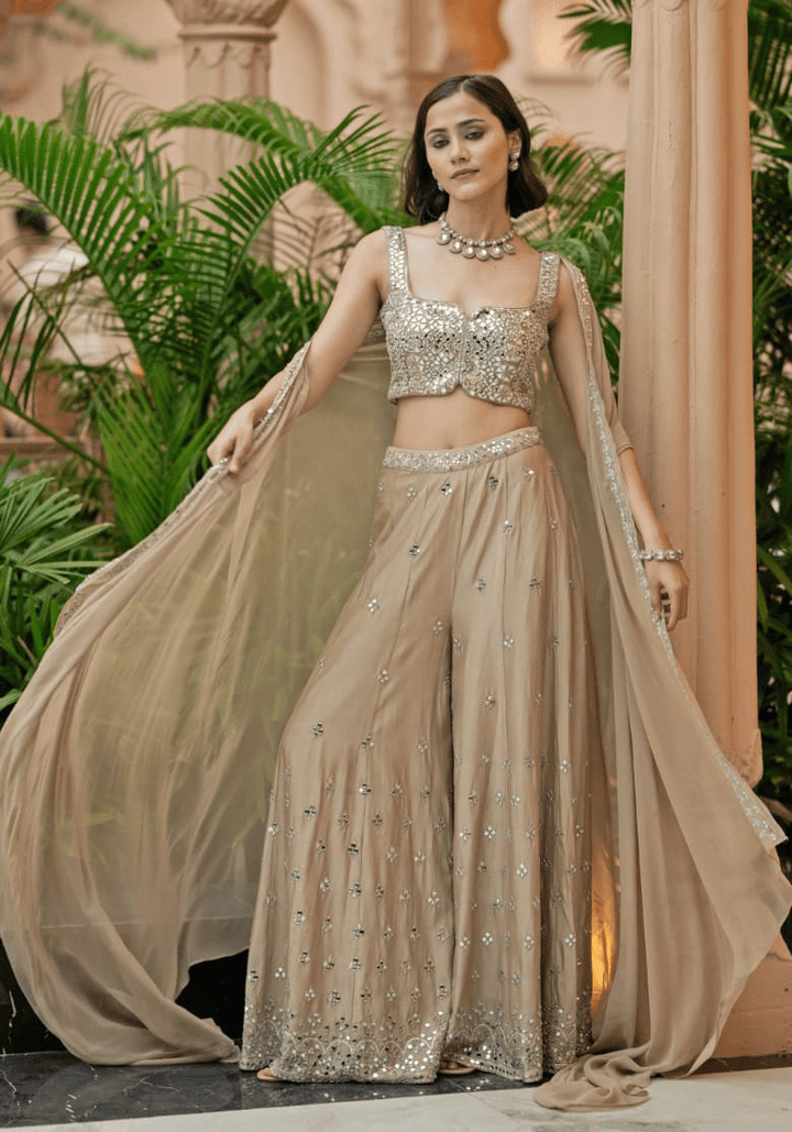 Rust Brown Chanderi Cape Set Esha Koul - Fabilicious Fashion