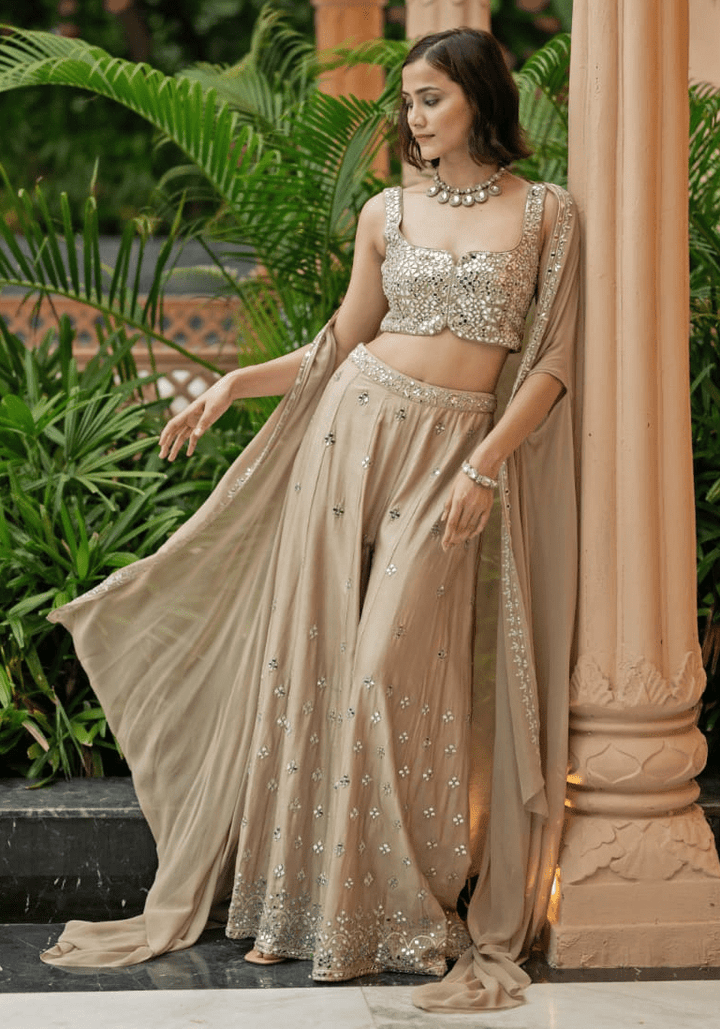 Rust Brown Chanderi Cape Set Esha Koul - Fabilicious Fashion