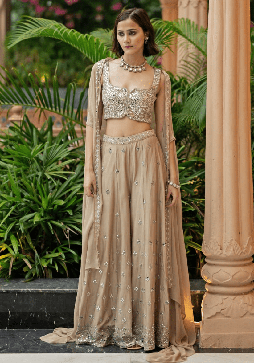Rust Brown Chanderi Cape Set Esha Koul - Fabilicious Fashion