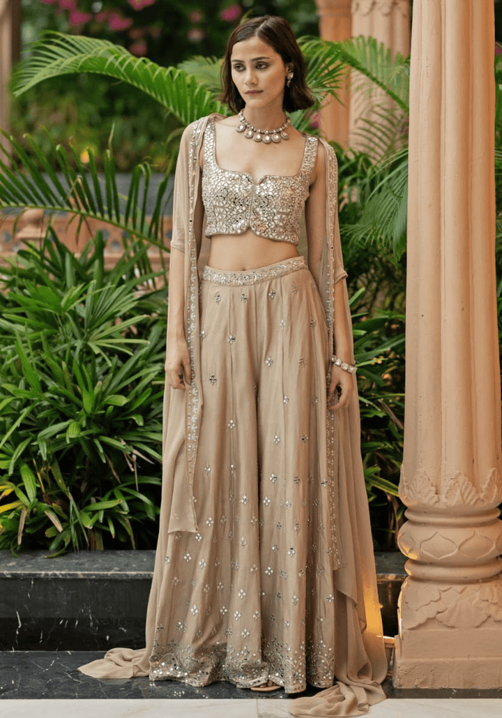 Rust Brown Chanderi Cape Set Esha Koul - Fabilicious Fashion