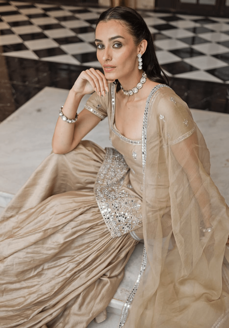 Rust Brown Chanderi Silk Kurta Sharara Set Esha Koul - Fabilicious Fashion
