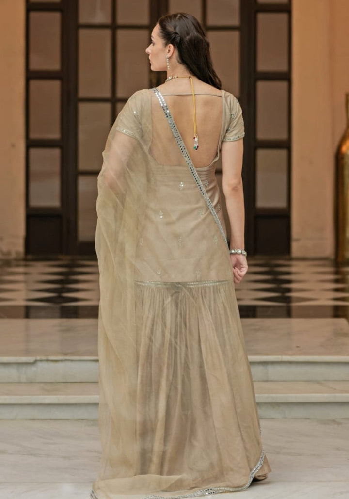 Rust Brown Chanderi Silk Kurta Sharara Set Esha Koul - Fabilicious Fashion