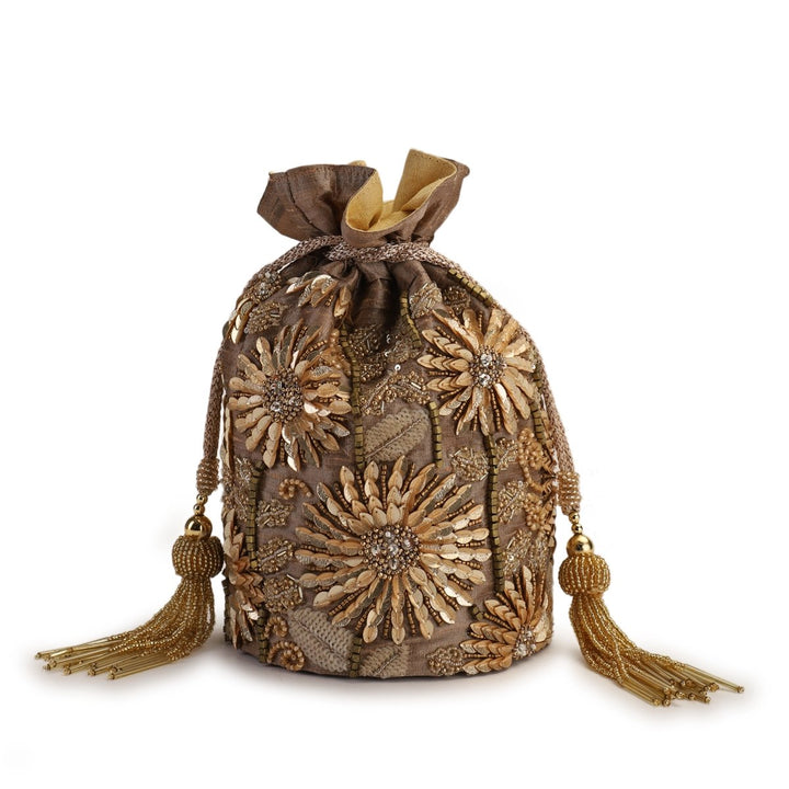 Rust Floral Potli Bag The Purple Sack - Fabilicious Fashion