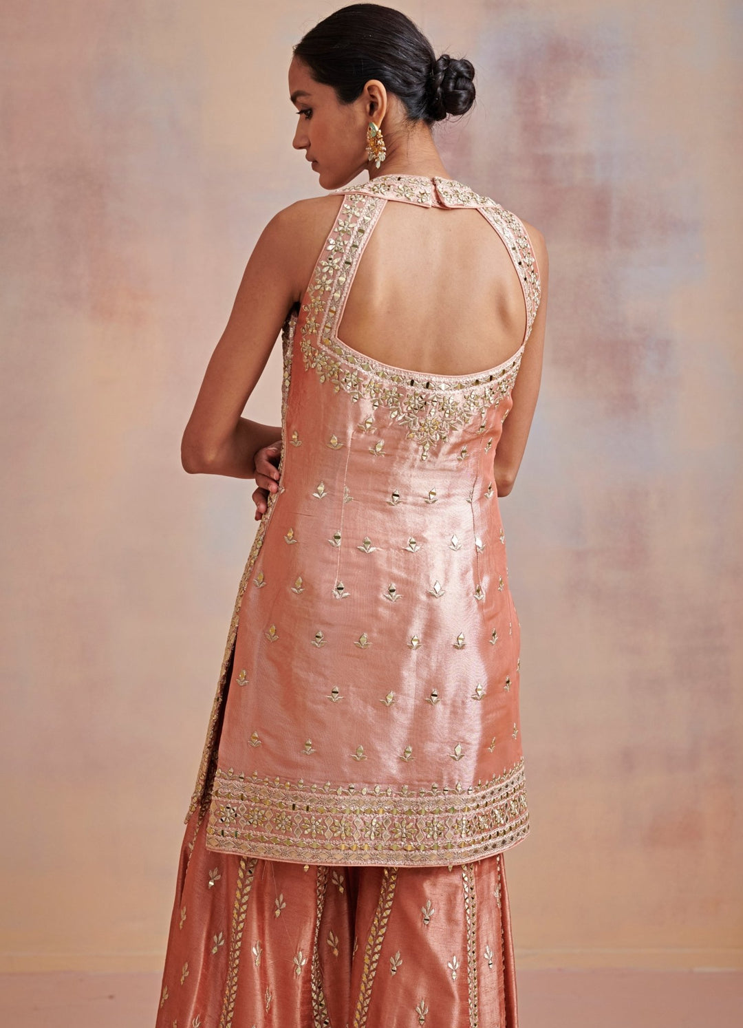 Rust Gold Gota and Mirror Tissue Kurta Set Suhino - Fabilicious Fashion