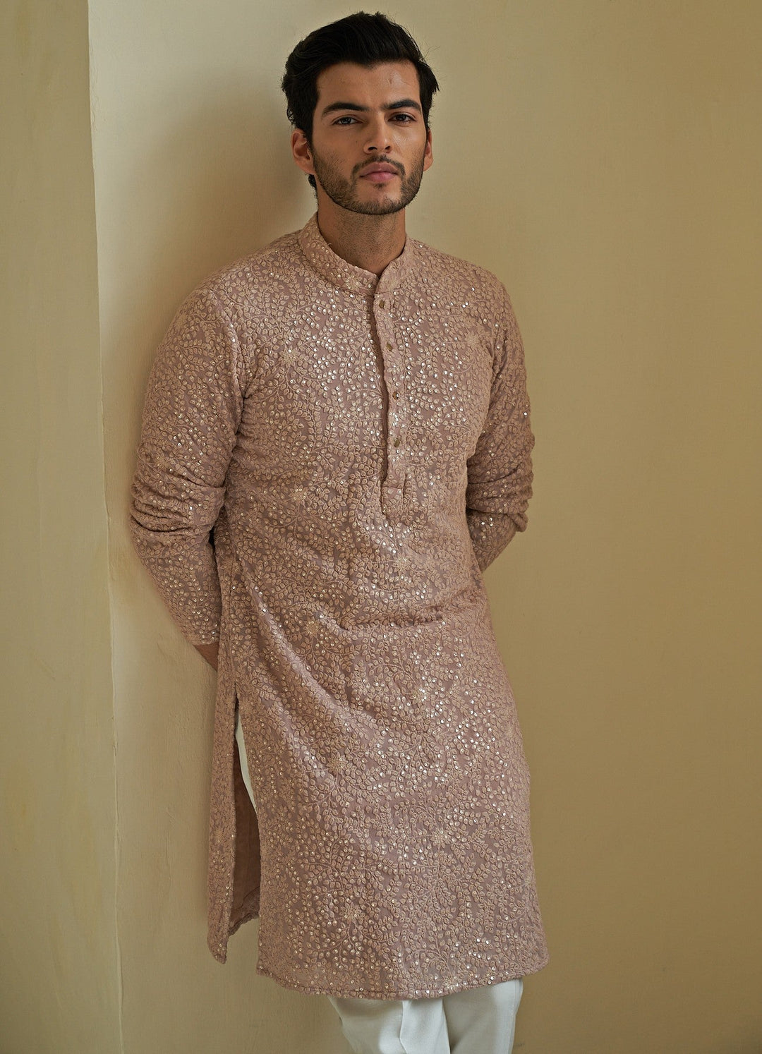 Rust Mauve Kurta Set Contrast by Parth - Fabilicious Fashion
