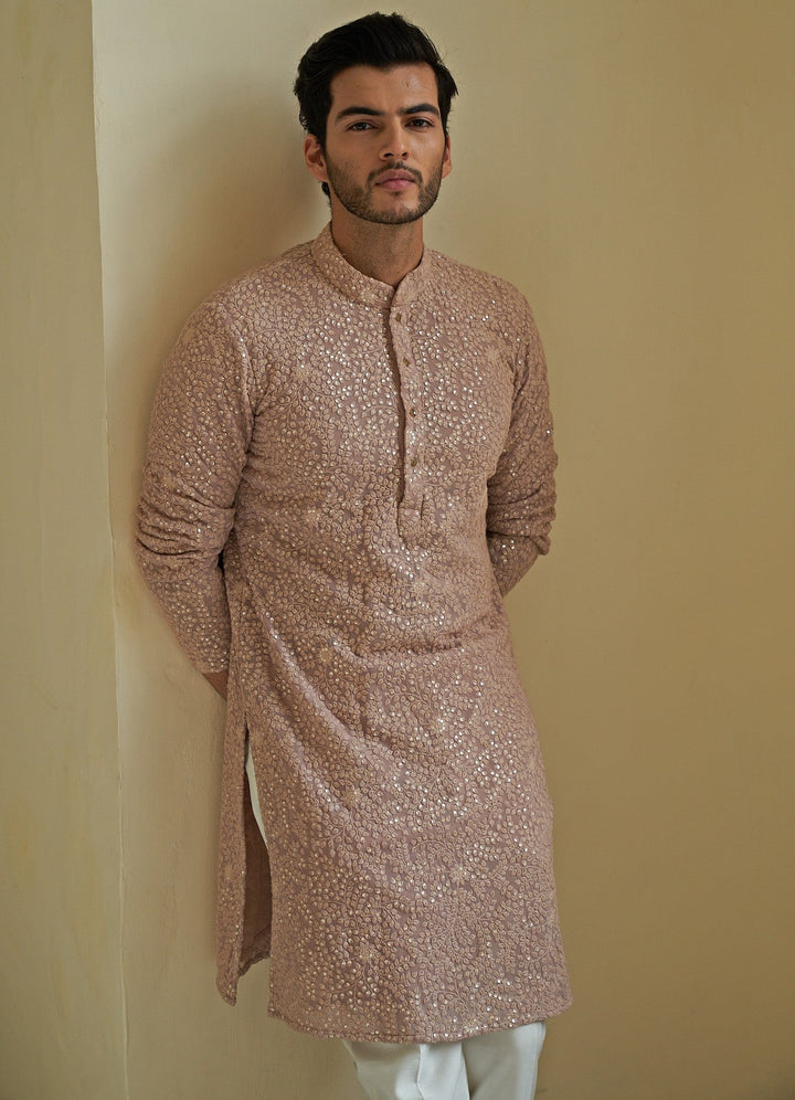 Rust Mauve Kurta Set Contrast by Parth - Fabilicious Fashion