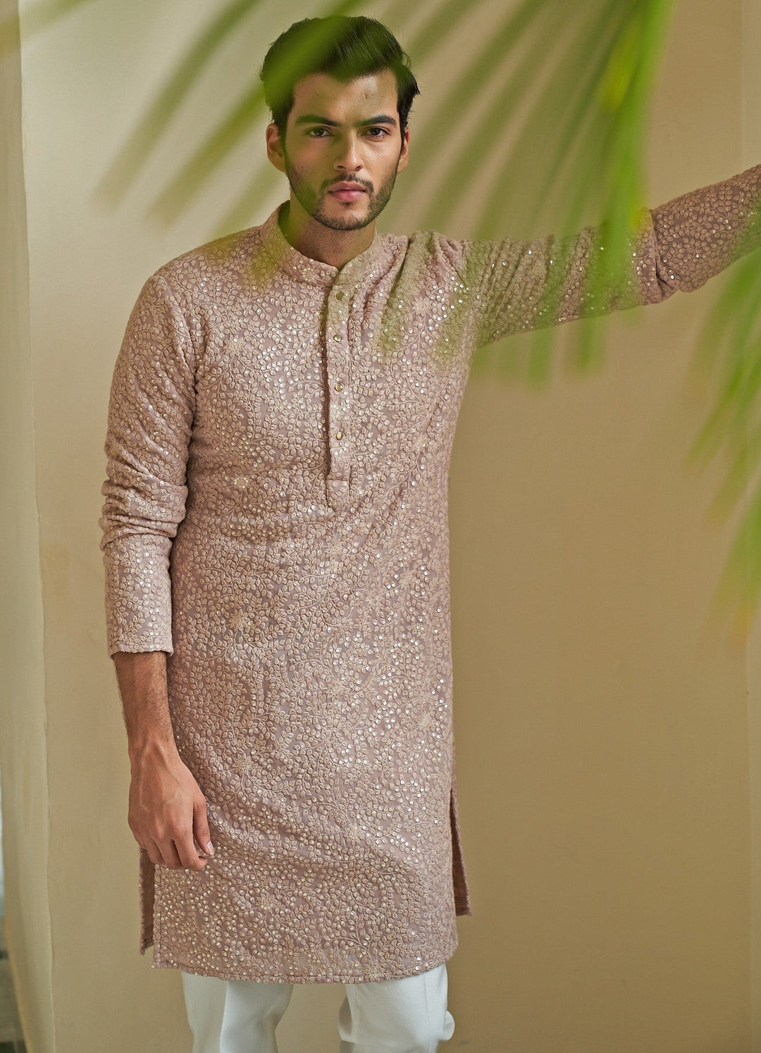 Rust Mauve Kurta Set Contrast by Parth - Fabilicious Fashion