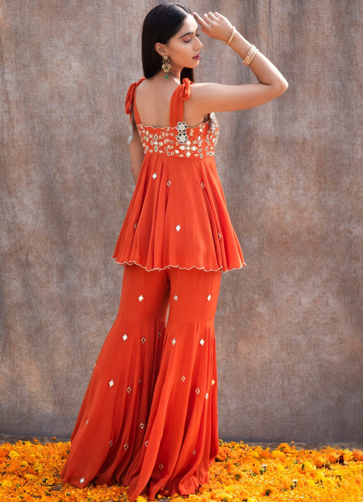 Rust Orange Mirror Peplum Set Silky Bindra - Fabilicious Fashion
