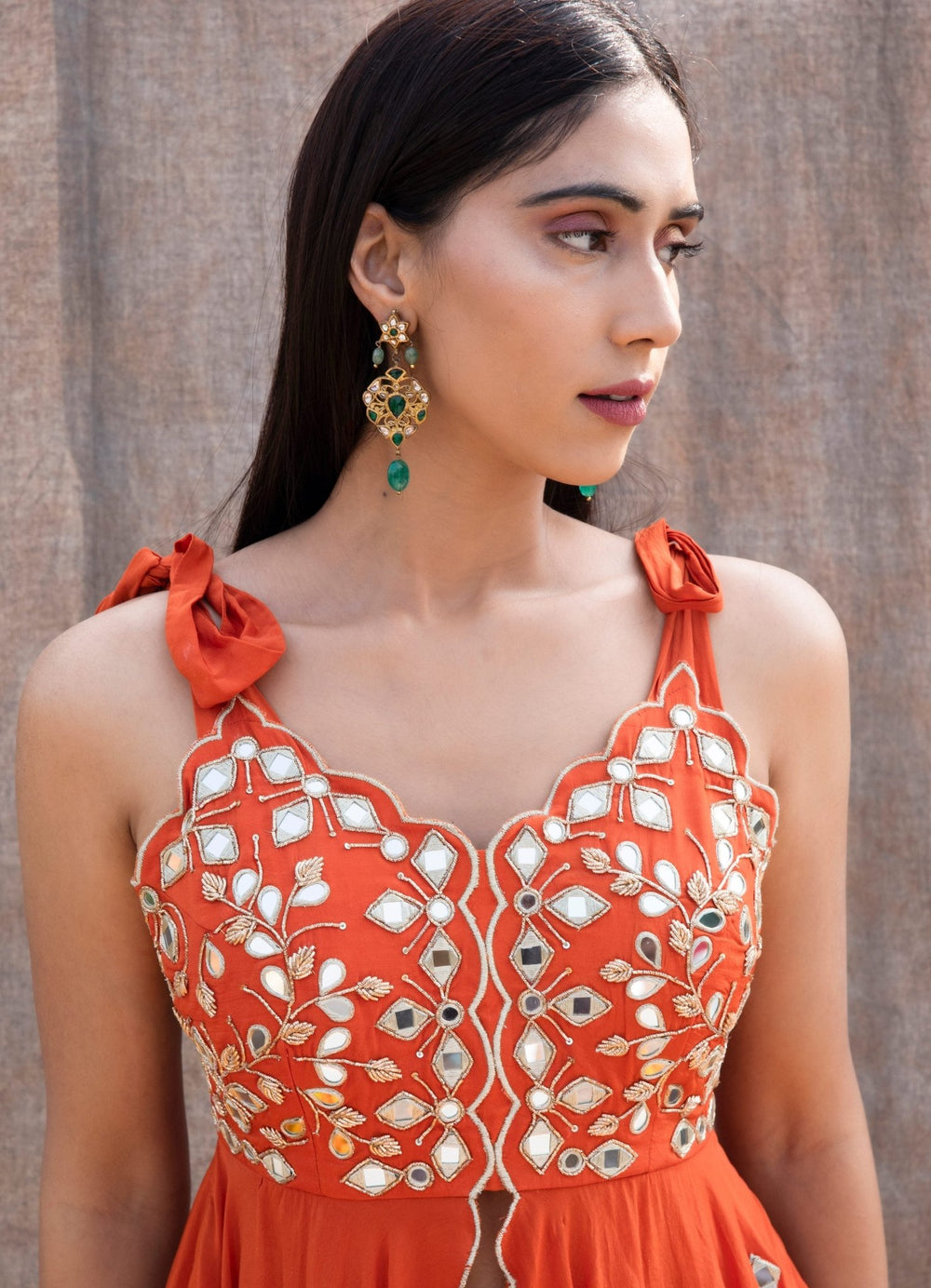 Rust Orange Mirror Peplum Set Silky Bindra - Fabilicious Fashion