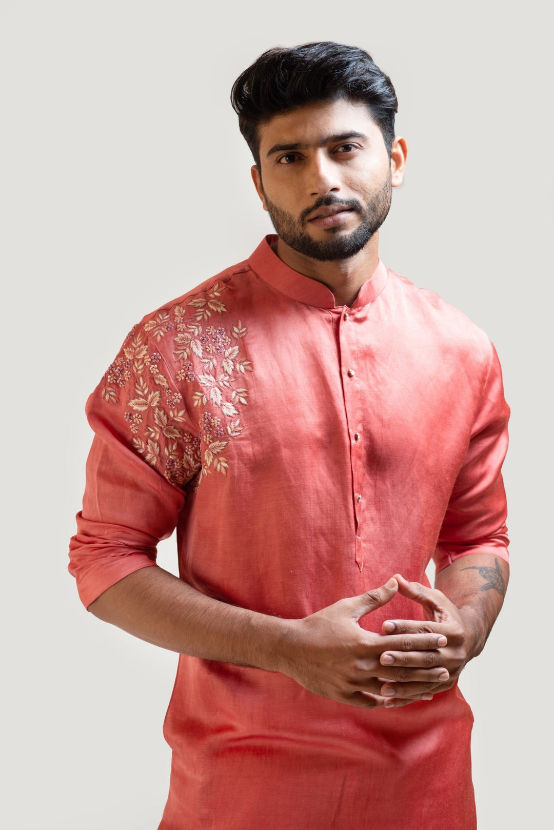 Rust Red Embroidered Kurta Set Smriti - Fabilicious Fashion
