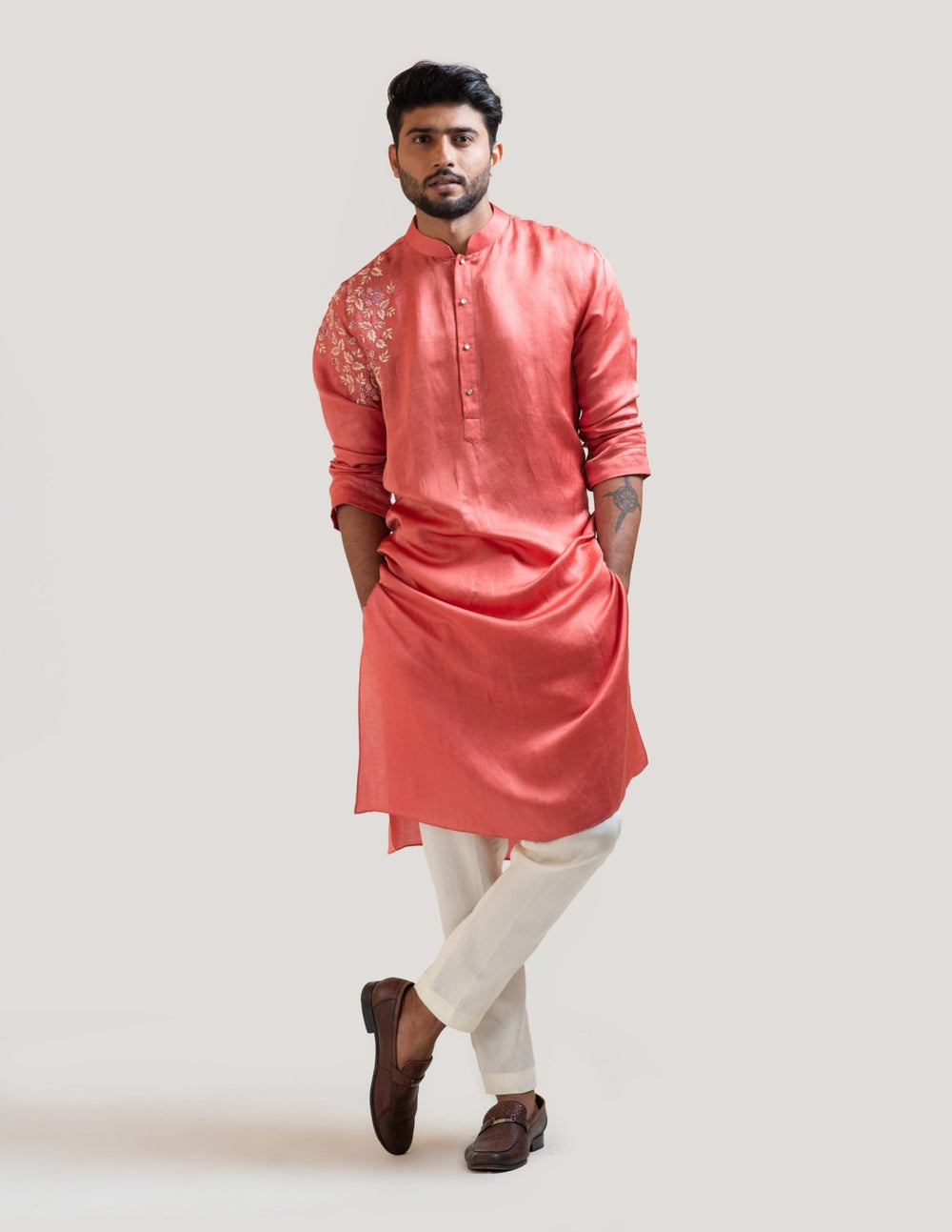 Rust Red Embroidered Kurta Set Smriti - Fabilicious Fashion