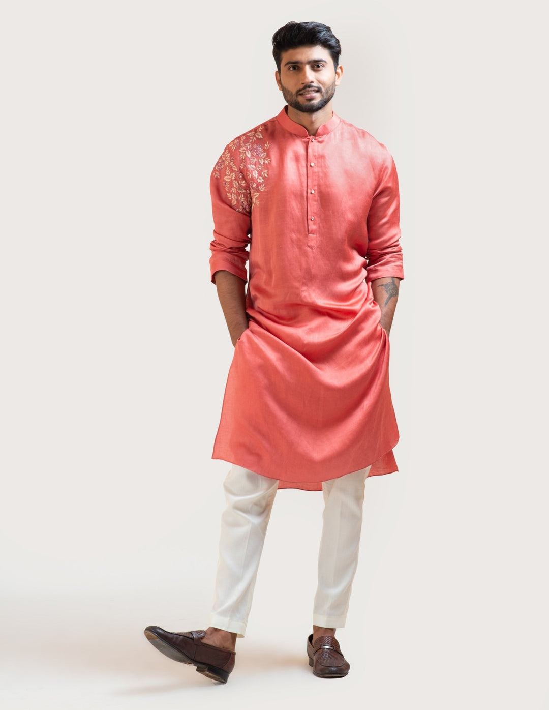 Rust Red Embroidered Kurta Set Smriti - Fabilicious Fashion