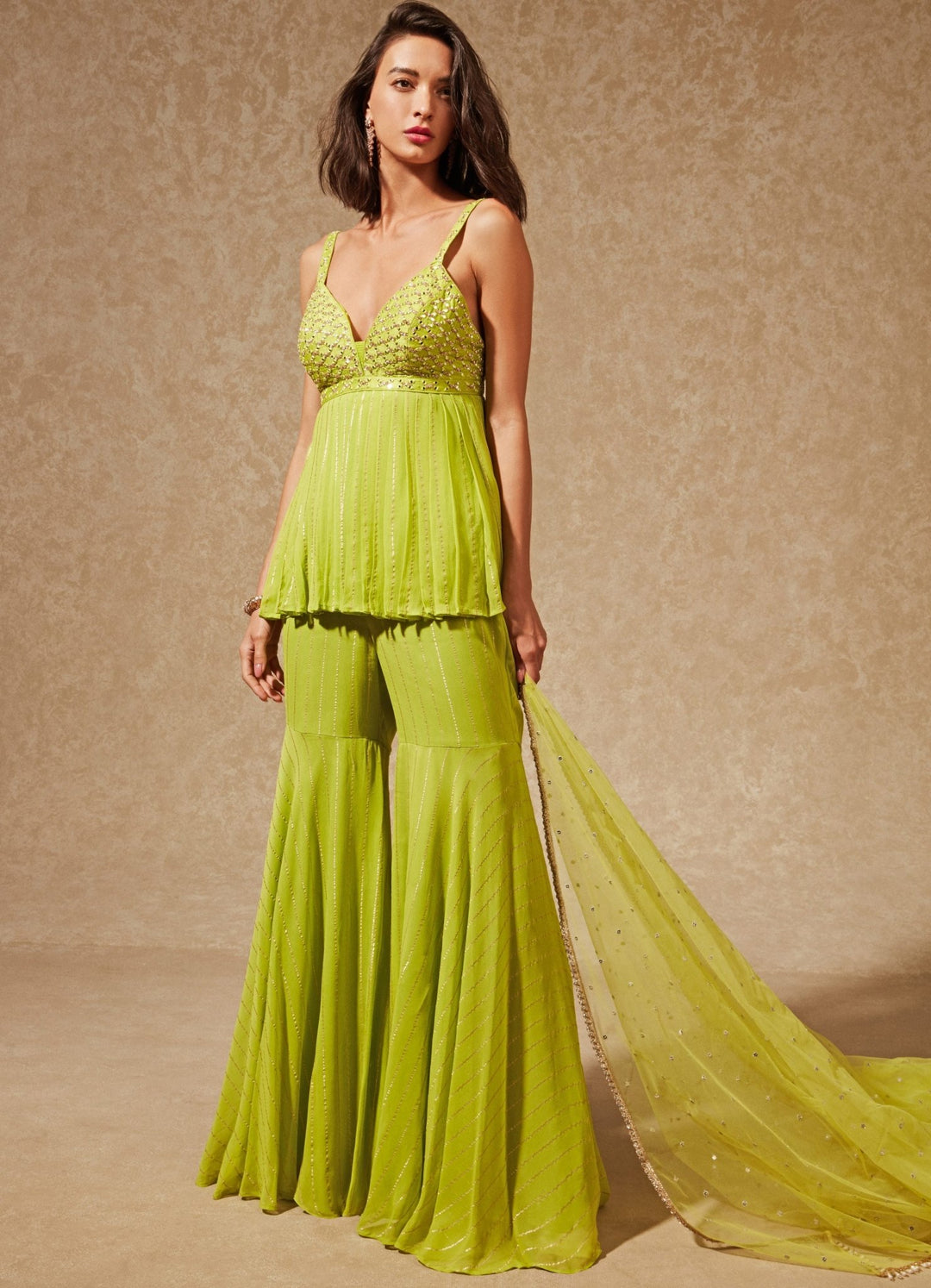Sachi Green Peplum Top And Pants Chamee n Palak - Fabilicious Fashion