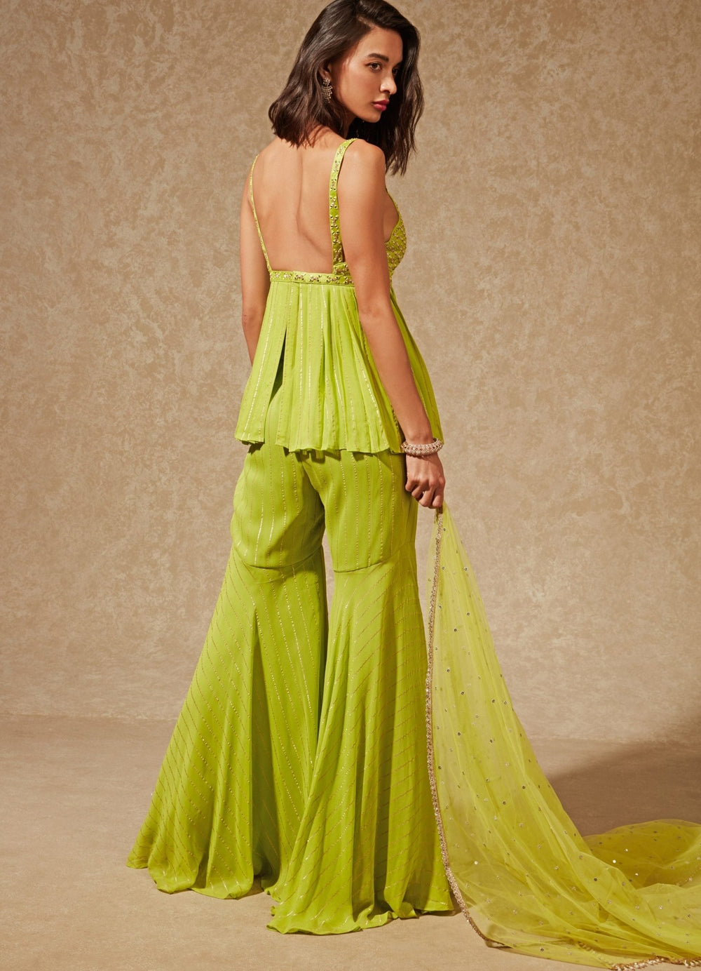 Sachi Green Peplum Top And Pants Chamee n Palak - Fabilicious Fashion