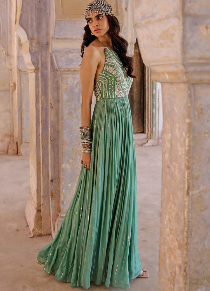 Sage Green Embroidered Anarkali Gown Chamee n Palak - Fabilicious Fashion