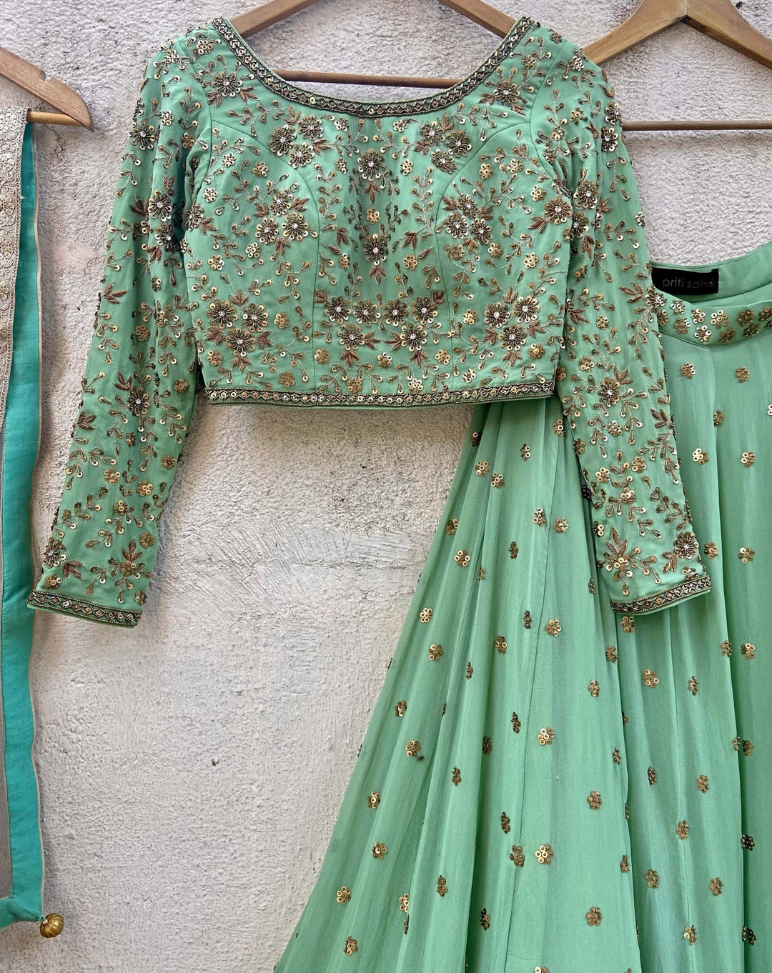 Sage Green Embroidered Lehenga Set Priti Sahni - Fabilicious Fashion